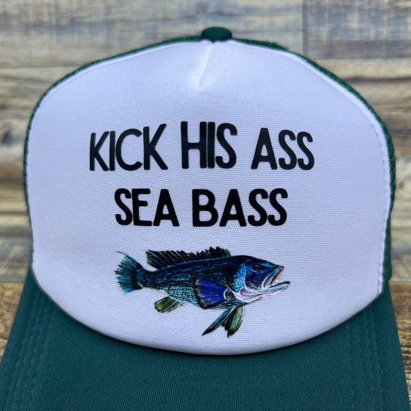 Dumb & Dumber Kick His Ass Seabass Mens Trucker Hat Green Snapback Fishing Cap - Picture 3 of 8